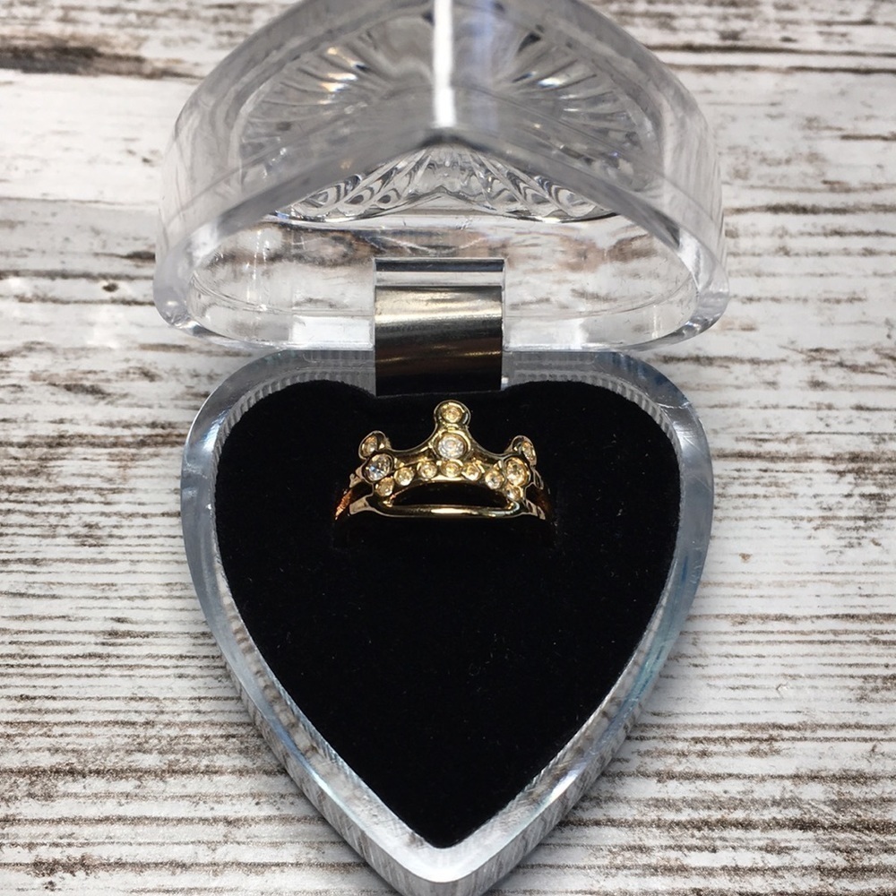 Crown Princess Tiara Ring Size 7 Faux Gold Rhinestone Jewelry